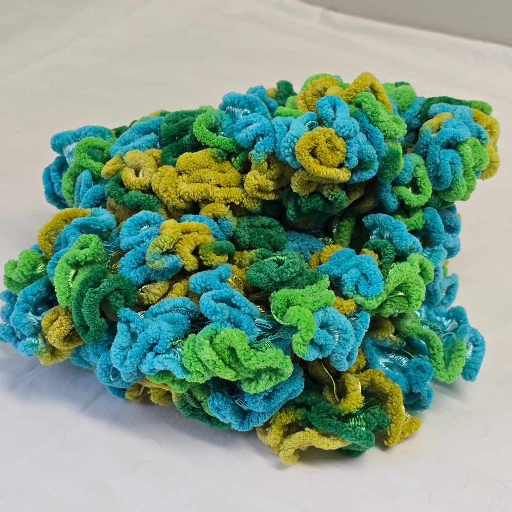 Handmade Women’s Ruffle Scarf Blue Green Yellow‎